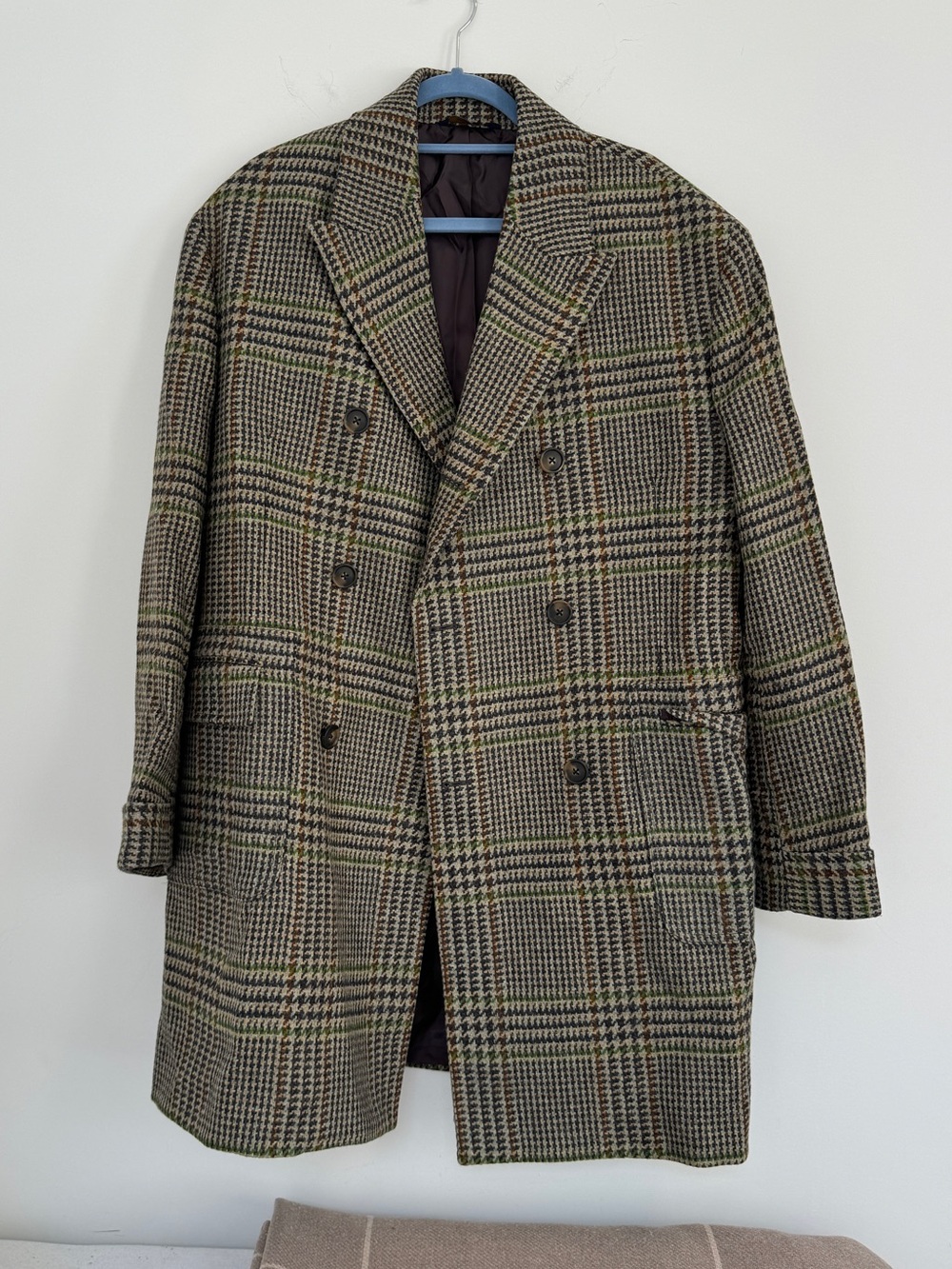 Men's Double-Breasted Brooks Brothers Plaid Overcoat - Green/Black